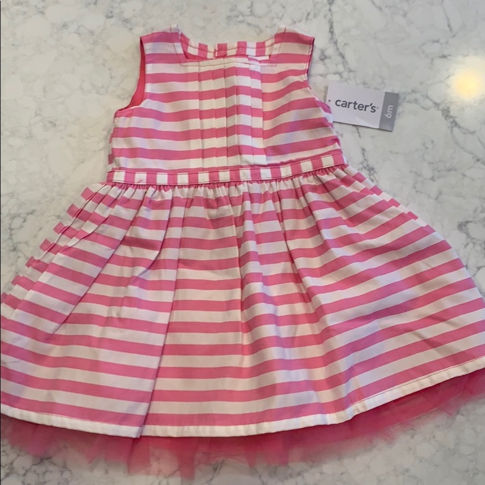 Carters Pink Striped with Tulle Dress 6mo